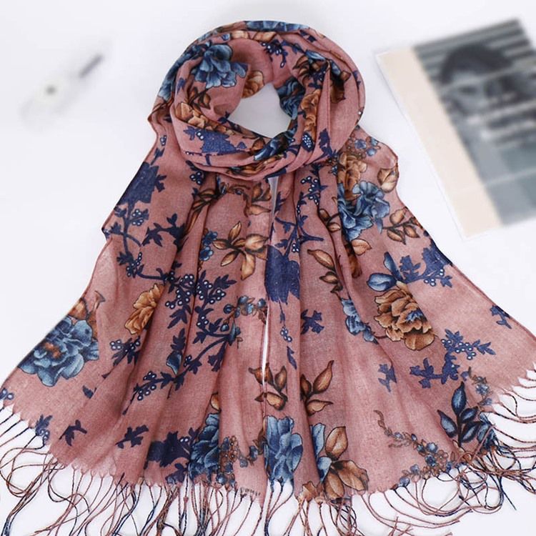 Kvinner Tassel Cotton Floral Skjerf