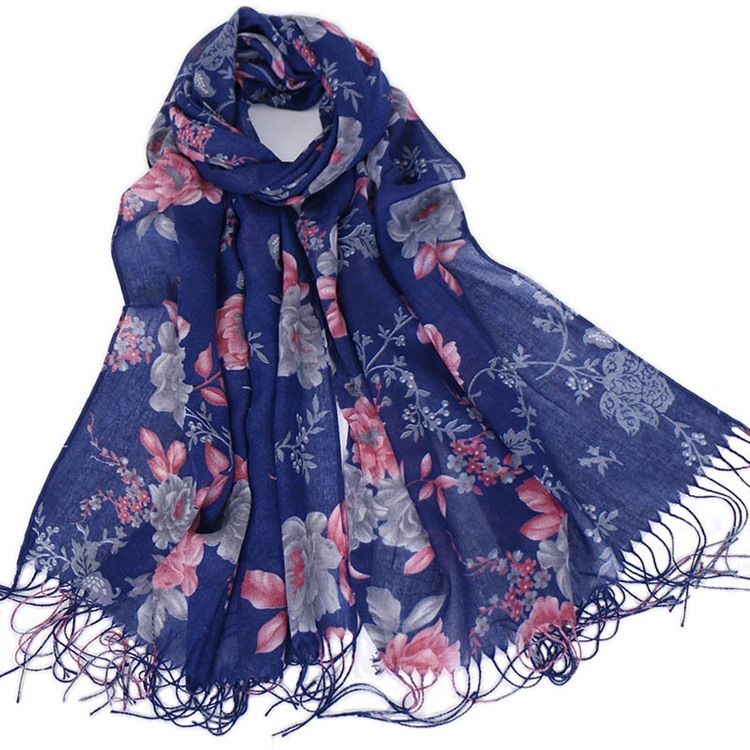 Kvinner Tassel Cotton Floral Skjerf