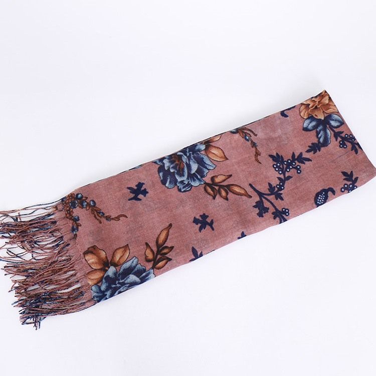 Kvinner Tassel Cotton Floral Skjerf