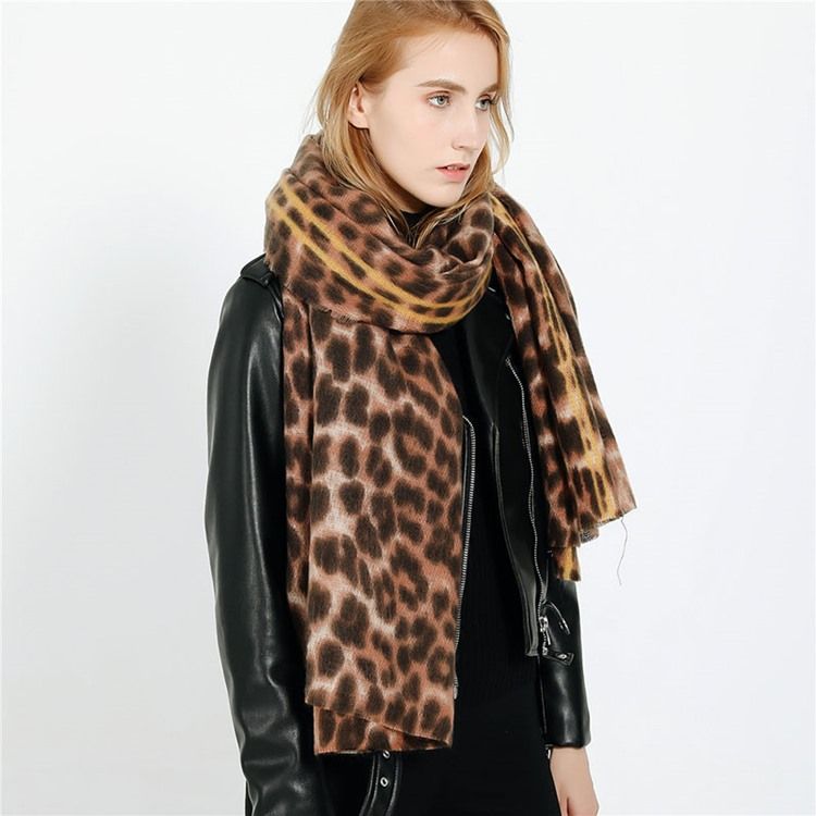 Kvinners Trykk Akryl Leopard Skjerf