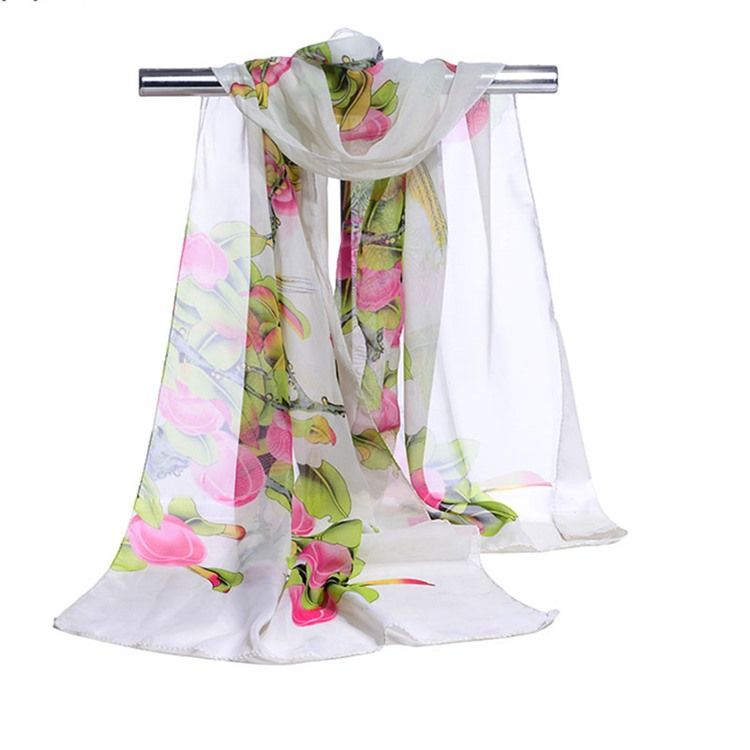 Nye Mote Kvinners Chiffon Blomster Skjerf