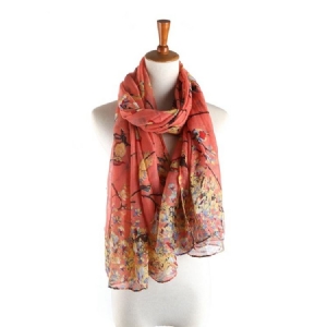 Voile Vintage Print Floral Scarves For Kvinner