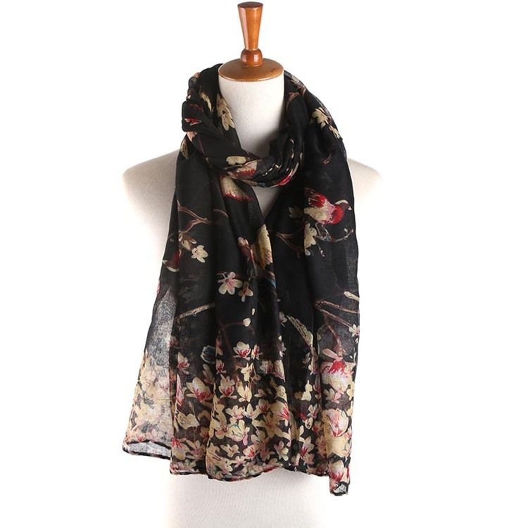 Voile Vintage Print Floral Scarves For Kvinner