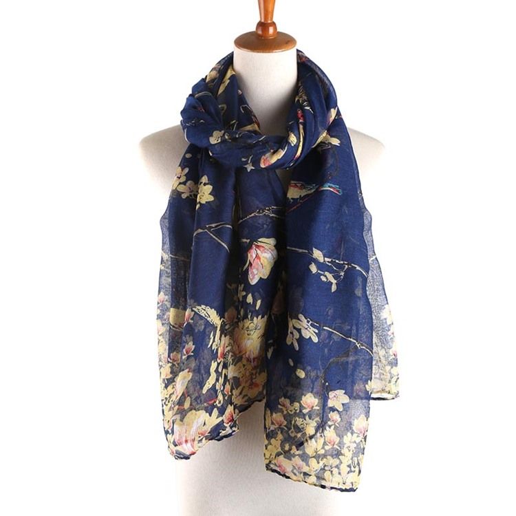 Voile Vintage Print Floral Scarves For Kvinner