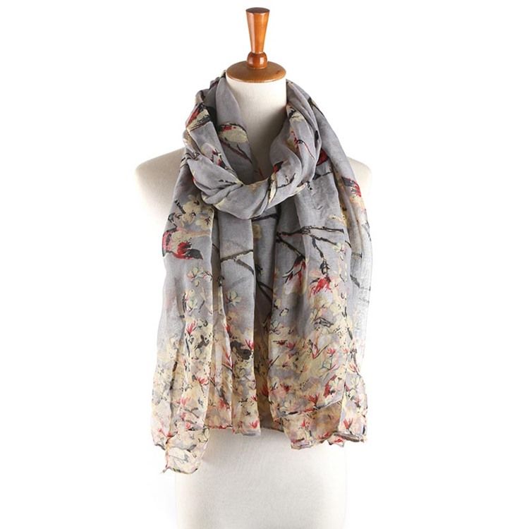 Voile Vintage Print Floral Scarves For Kvinner