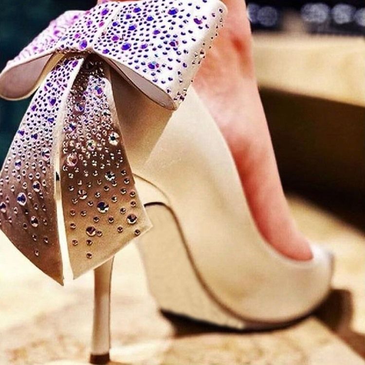 Bow Rhinestone Stiletto Heel Spisse Toe Dame Pumps