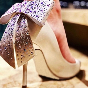 Bow Rhinestone Stiletto Heel Spisse Toe Dame Pumps