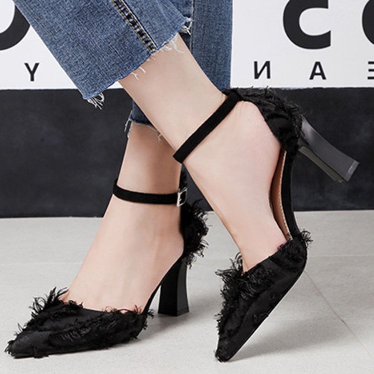 Chunky Heel Buckle Pointed Toe Dame Pumps