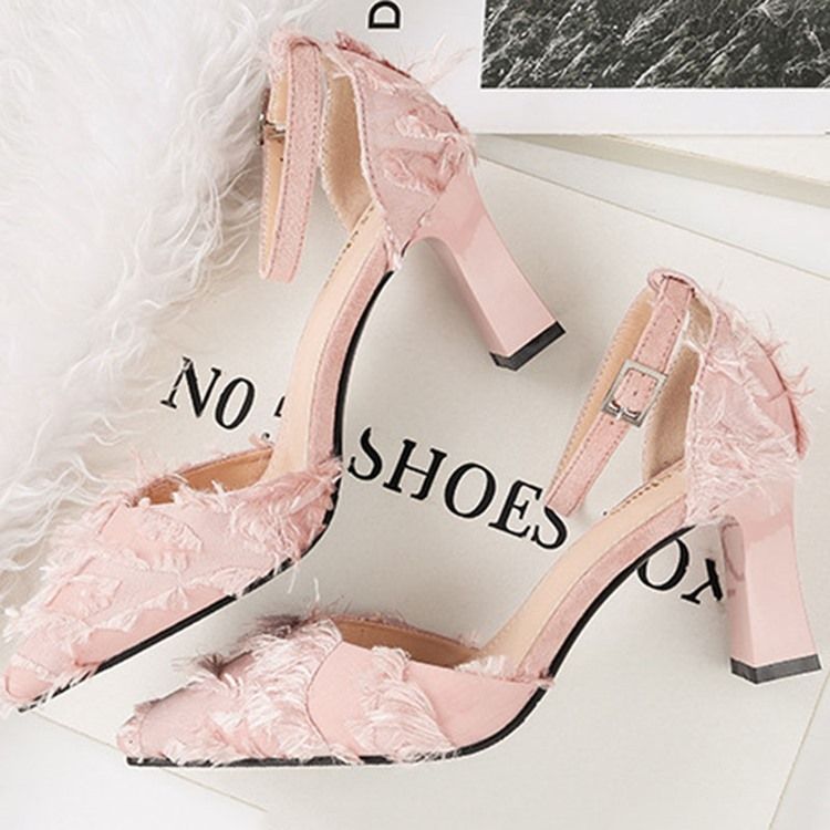 Chunky Heel Buckle Pointed Toe Dame Pumps