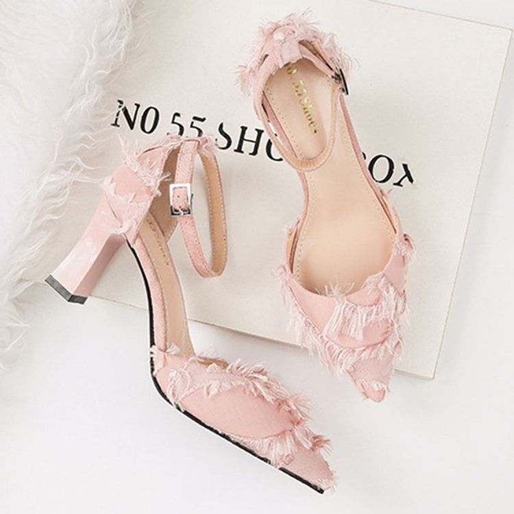 Chunky Heel Buckle Pointed Toe Dame Pumps