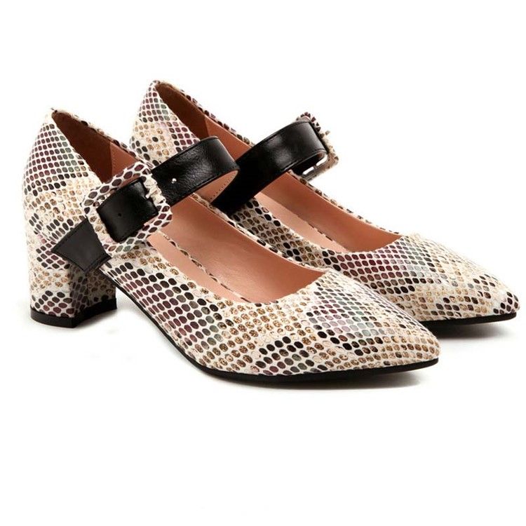 Color Block Buckle Chunky Heel Buckle Pumps Dame