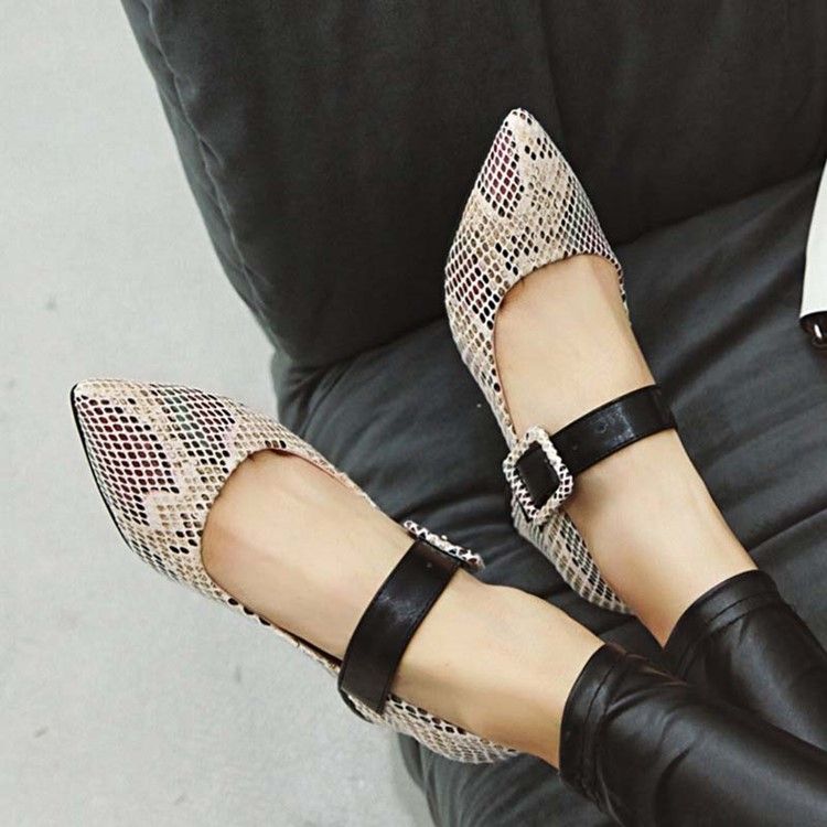 Color Block Buckle Chunky Heel Buckle Pumps Dame