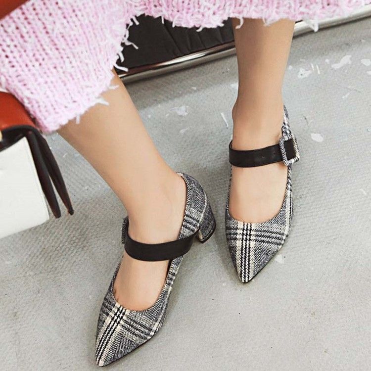 Color Block Buckle Chunky Heel Buckle Pumps Dame