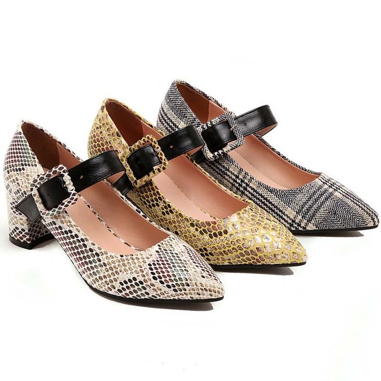 Color Block Buckle Chunky Heel Buckle Pumps Dame