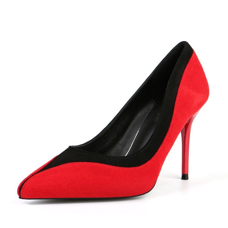 Faux Suede Color Block Slip-on Pointed Toe Stiletto Heel Dame Pumps