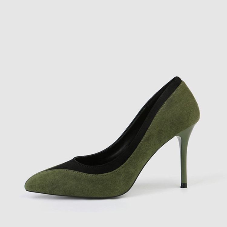 Faux Suede Color Block Slip-on Pointed Toe Stiletto Heel Dame Pumps