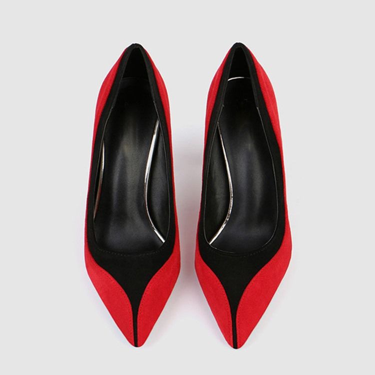 Faux Suede Color Block Slip-on Pointed Toe Stiletto Heel Dame Pumps