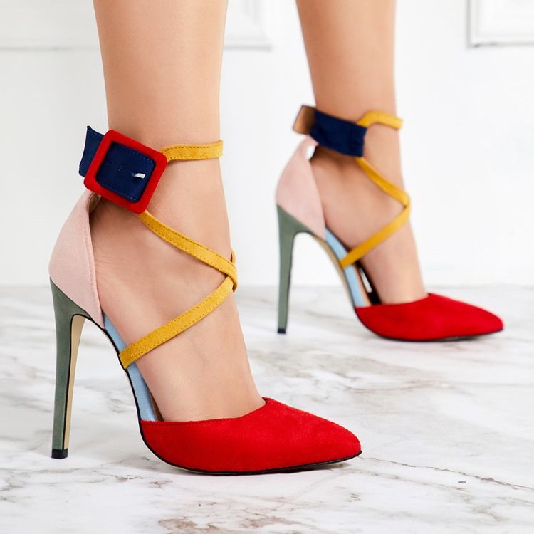 Faux Suede Color Block Stiletto Heel Spisse Toe Dame Pumps