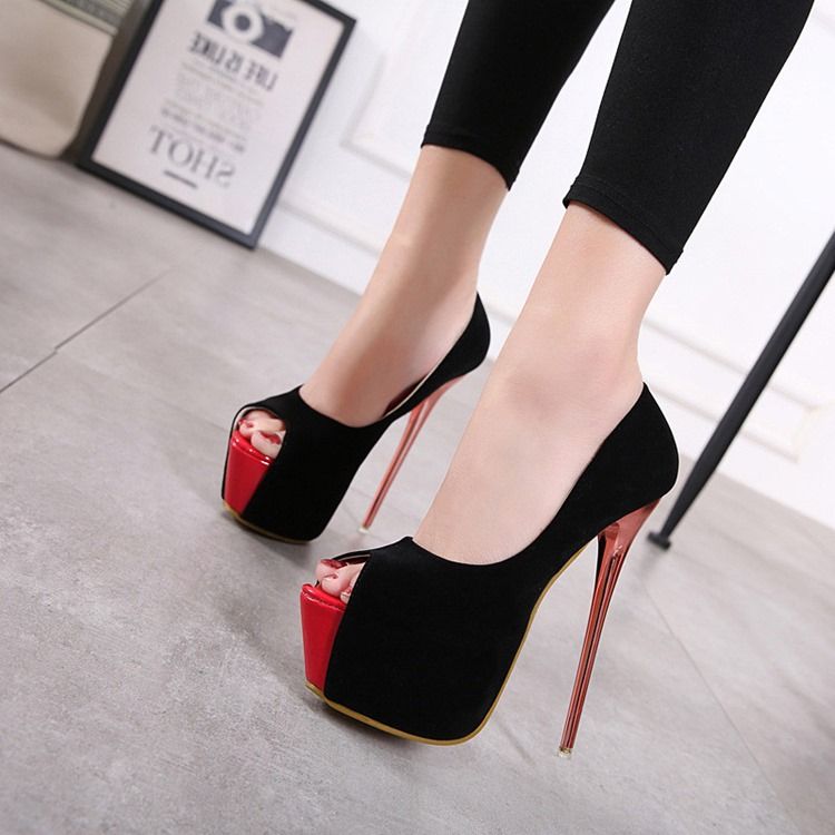 Kvinner Color Block Peep Toe Platform Stiletto Heel Pumps