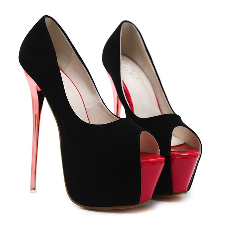 Kvinner Color Block Peep Toe Platform Stiletto Heel Pumps