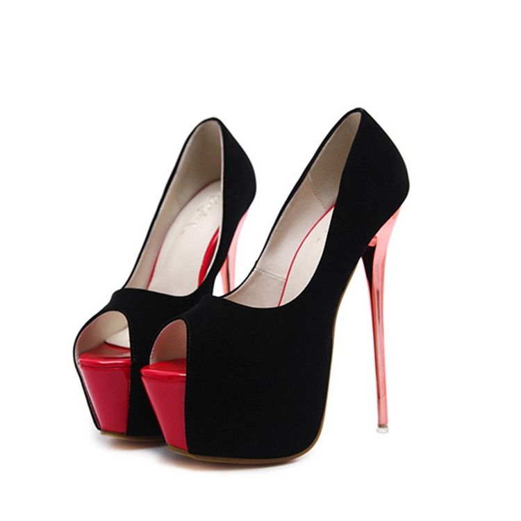 Kvinner Color Block Peep Toe Platform Stiletto Heel Pumps