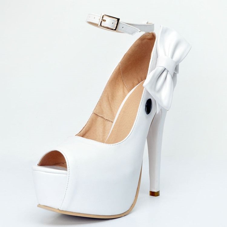 Kvinner Peep Toe Plain Stiletto Pumps Med Bowknot