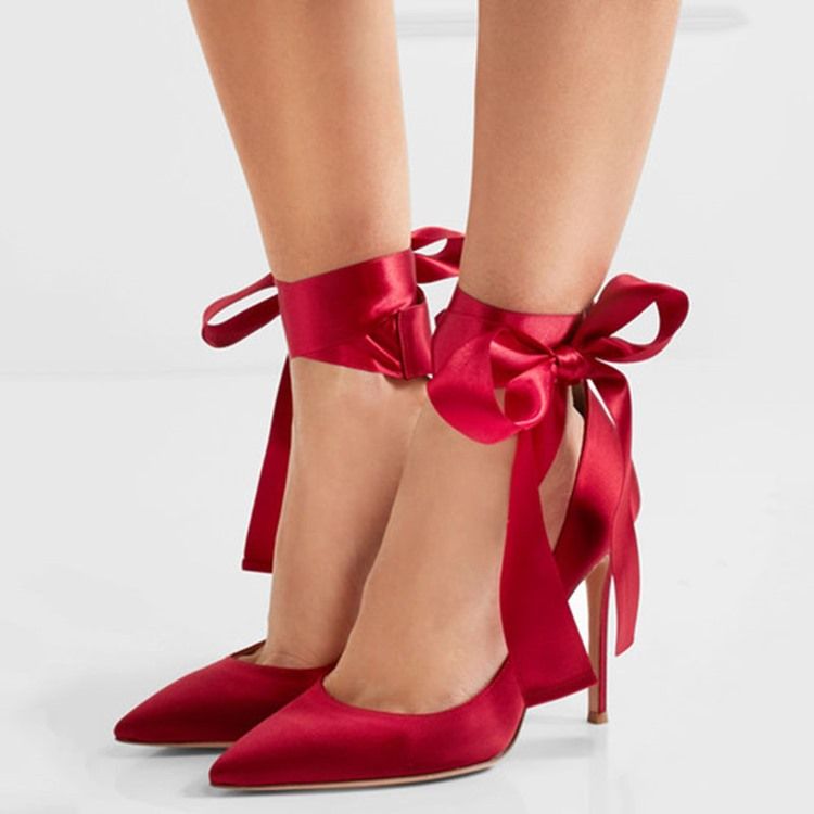 Kvinner Peep Toe Ribbon Wedding Shoes