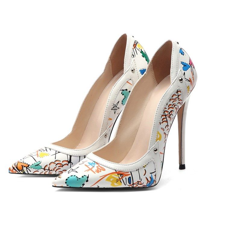 Kvinner Print Stiletto Heel Slip-on Low-cut Upper Thin Shoes