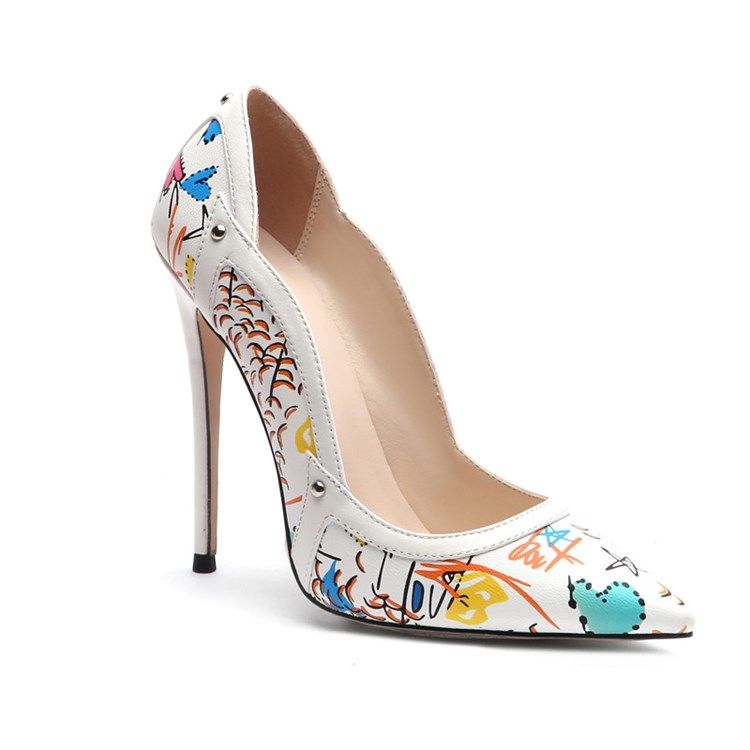 Kvinner Print Stiletto Heel Slip-on Low-cut Upper Thin Shoes