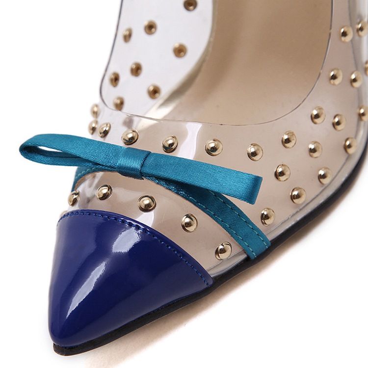 Kvinner Pvc Bowknot Rivet Pointed Toe Stiletto Sandals