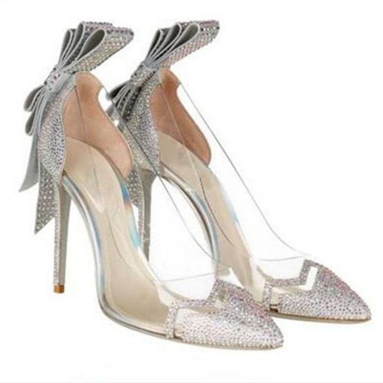 Kvinner Rhinestone Slip-on Stiletto Hæl Pumps Med Bowknot