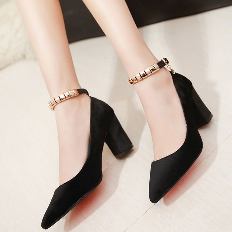 Kvinner Semsket Ankel Strap Point Toe Pumps