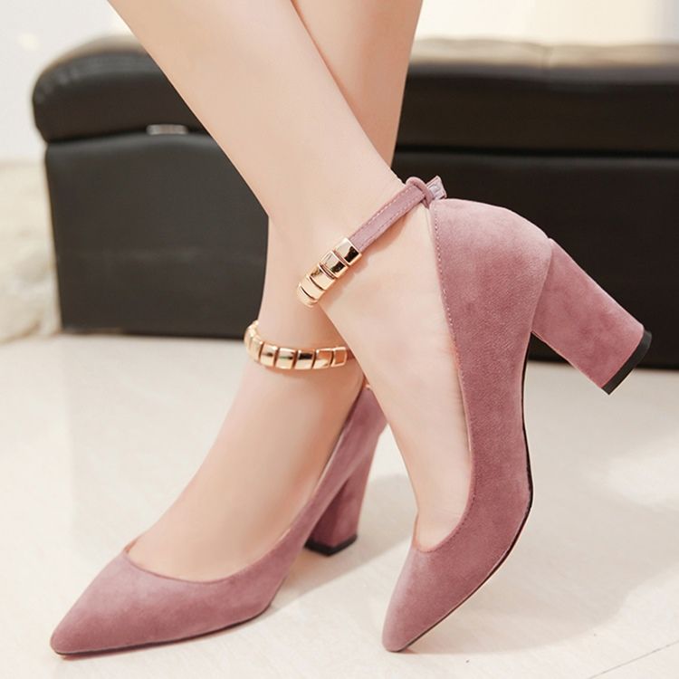 Kvinner Semsket Ankel Strap Point Toe Pumps