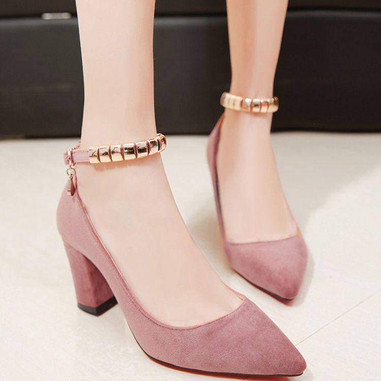 Kvinner Semsket Ankel Strap Point Toe Pumps