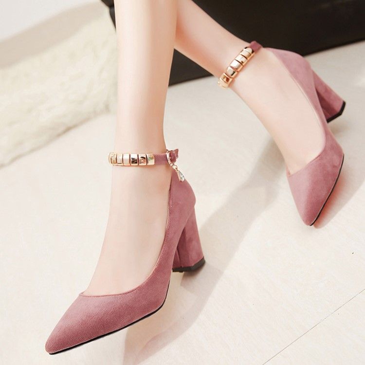 Kvinner Semsket Ankel Strap Point Toe Pumps