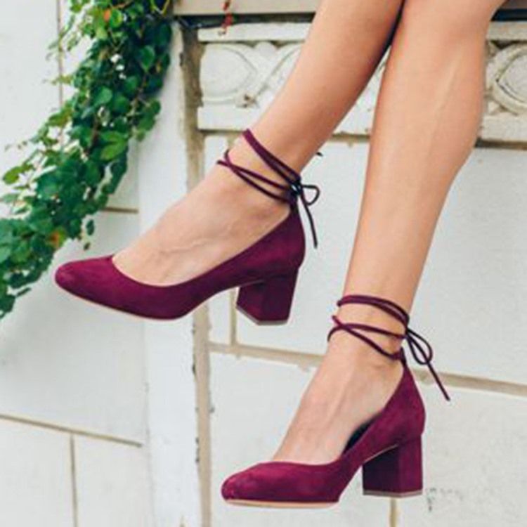 Lace-up Chunky Heel Dame Pumps