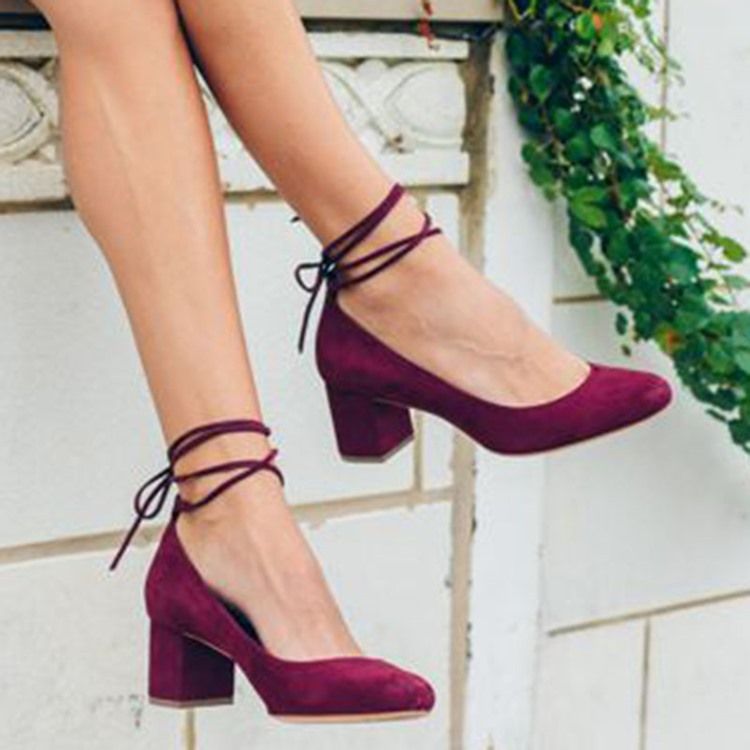 Lace-up Chunky Heel Dame Pumps