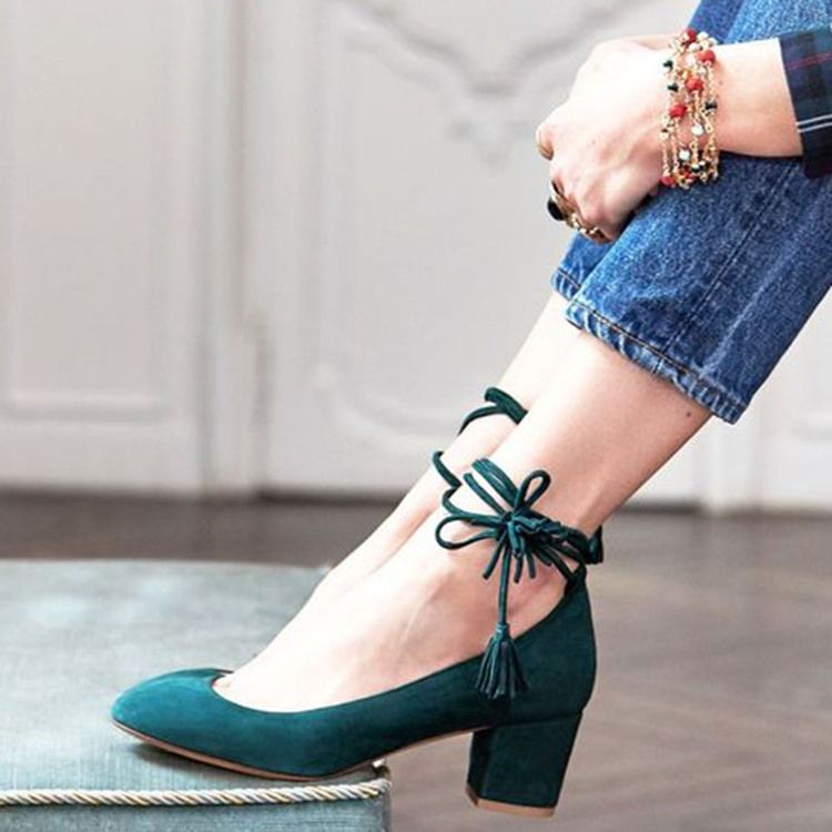 Lace-up Chunky Heel Dame Pumps