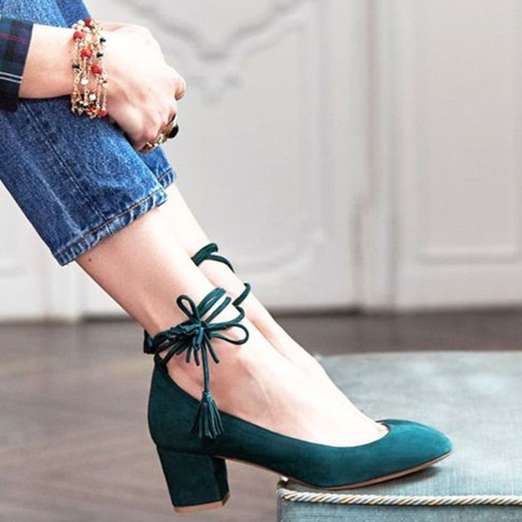 Lace-up Chunky Heel Dame Pumps