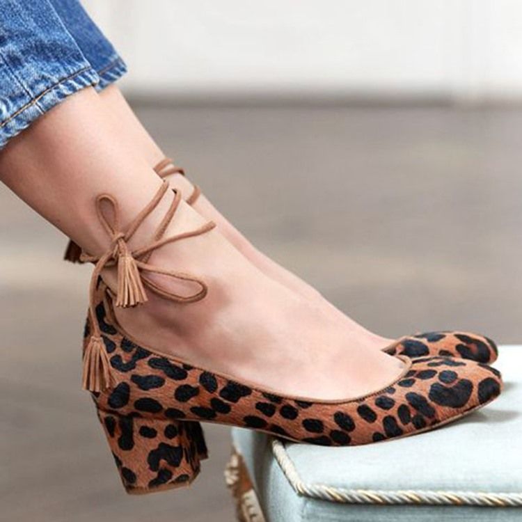 Lace-up Chunky Heel Dame Pumps