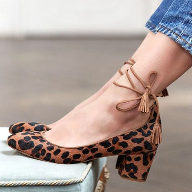 Lace-up Chunky Heel Dame Pumps