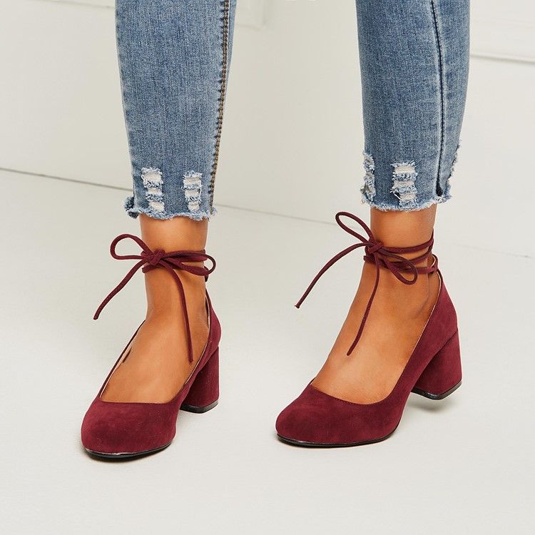 Lace-up Chunky Heel Dame Pumps