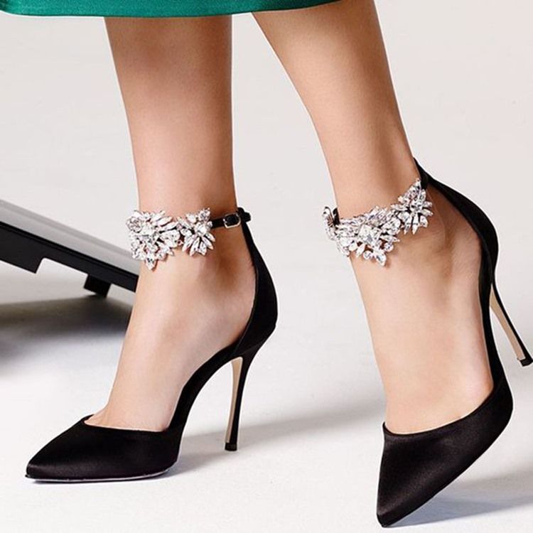 Line-style Buckle Rhinestone Pointed Toe 10cm Thin Damesko