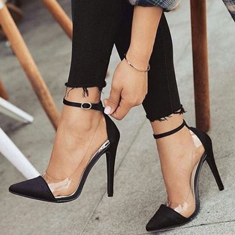 Pvc Patchwork Stiletto Heel Spenne Spisse Tå Dame Pumps