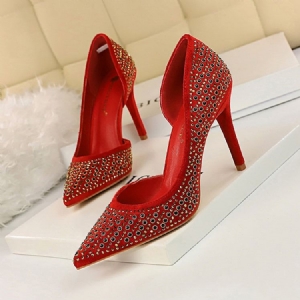 Rhinestone Faux Semsket Stiletto Hæl Spisse Tå Dame Pumps