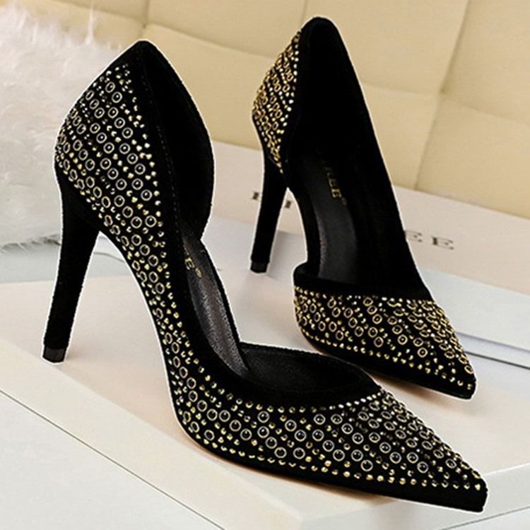 Rhinestone Faux Semsket Stiletto Hæl Spisse Tå Dame Pumps