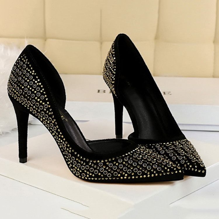 Rhinestone Faux Semsket Stiletto Hæl Spisse Tå Dame Pumps