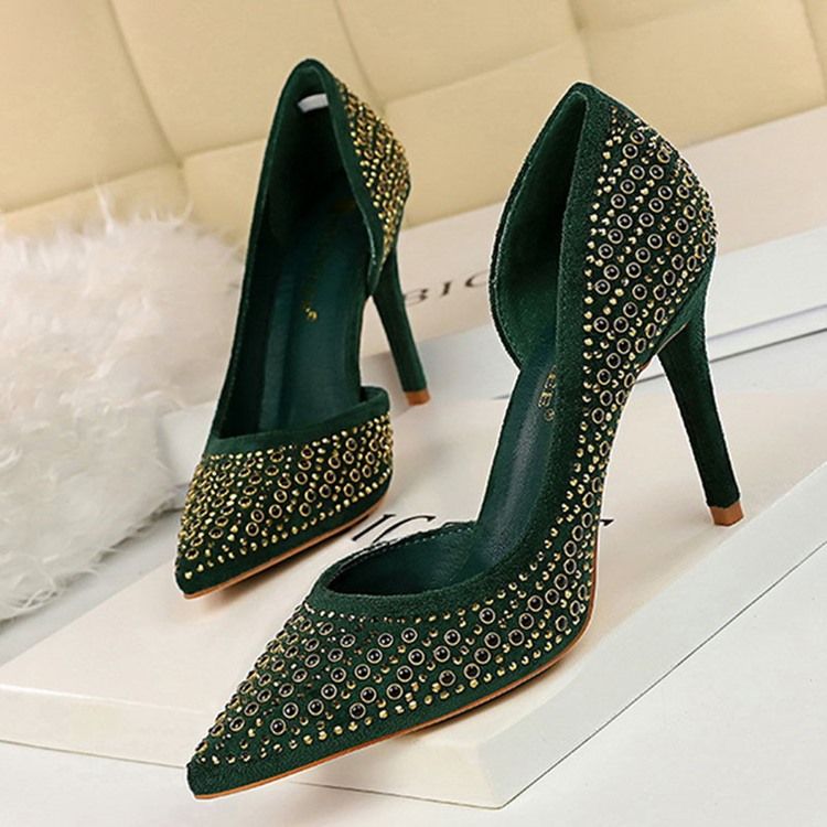 Rhinestone Faux Semsket Stiletto Hæl Spisse Tå Dame Pumps