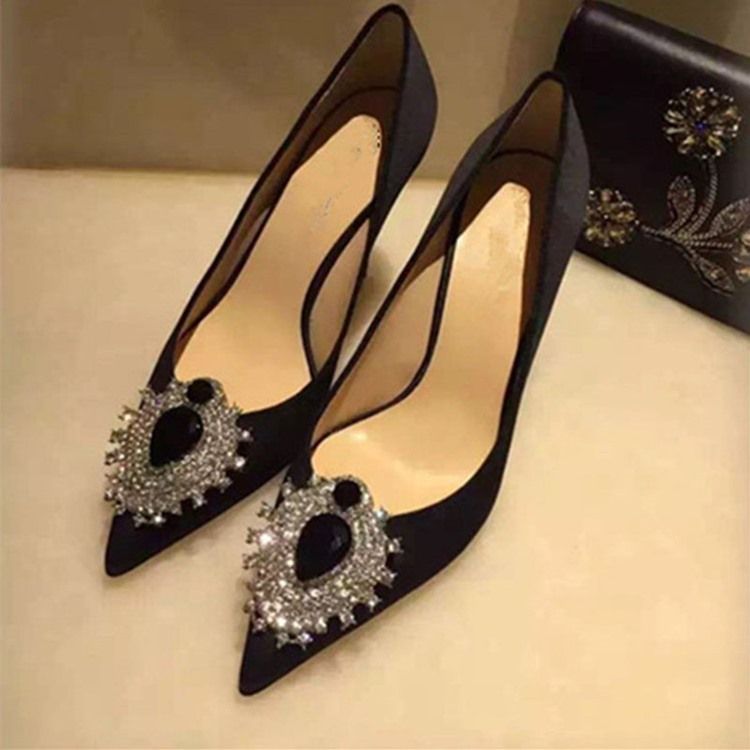 Rhinestone Silk Fabric Slip-on Pointed Toe Damesko