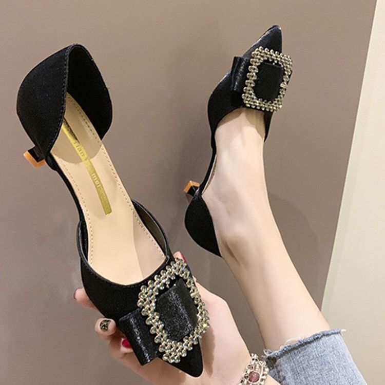 Rhinestone Spisse Toe Kitten Heel Dame Pumps